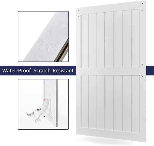 Miniatura 5 de Puerta corrediza estilo granero de 48 x 84 pulgadas con kit de herrajes para puerta corrediza de 8 pies y asa, agujeros preperforados para fácil
