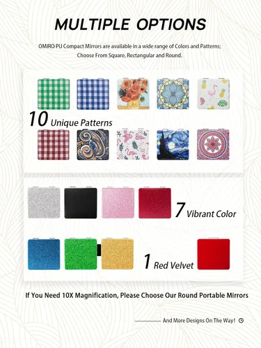 Miniatura 5 de Omiro - Espejo compacto, cuero PU clásico. Ampliación 1x/3x, ultra portátil para el bolsillo, ideal para bolsos y viajes (negro)