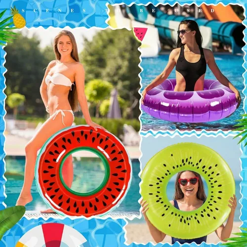 Miniatura 5 de Libima Flotadores inflables de piscina para adultos, anillos de natación, tubos de natación, flotadores para adultos, decoraciones hawaianas