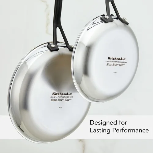 Miniatura 4 de KitchenAid 30051 Juego de Sartenes para Freír/Sartenes de Acero Inoxidable Pulido de 5 Capas Revestidas, 8.25 Pulgadas y 10 Pulgadas - Acero