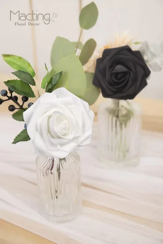 Miniatura 2 de MACTING 30 PCS Flores Artificiales Rosas Negras y Blancas Flores Falsas con Tallo Rosas de Espuma de Tacto Real para Boda Bola de Besos Ramillete
