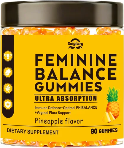 Suiyilary Gomitas de probióticos femeninos para mujer, gomitas de piña para equilibrio de pH, salud vaginal premium, apoyo inmunológico, vegano, sin