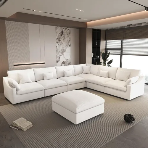 Miniatura 25 de WJShome Sofá Seccional Cloud Couch de 83 pulgadas para sala de estar, sofá seccional modular relleno de plumón, sofás en forma de L con otomana