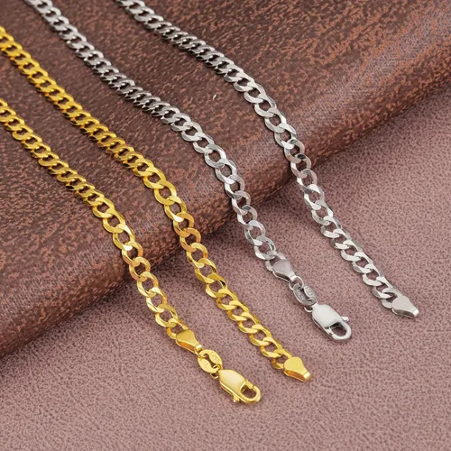 Miniatura 4 de 18K Gold Plated 4mm Sterling Silver Cuban Link Chain for Men, Solid 925 Sterling Silver Chain for Men Women, Diamond-Cut Chains for Men