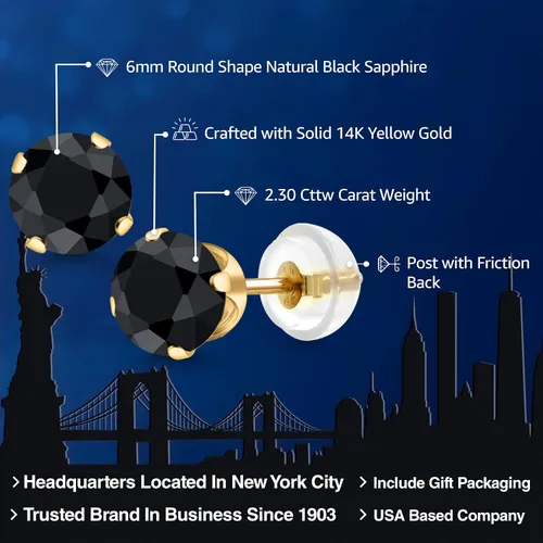 Miniatura 230 de Gem Stone King Aretes solitarios con piedra natal de oro de 14 quilates Redondos de 0.236 in Aretes de oro para mujeres y hombres