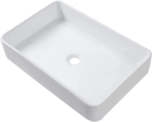 Miniatura 19 de Lordear Lavabo Rectangular de Baño Tipo Vasija 24X14 Pulgadas Lavabos de Baño Blancos de 24 Pulgadas con Borde Negro Lavabo de Cerámica Sobre