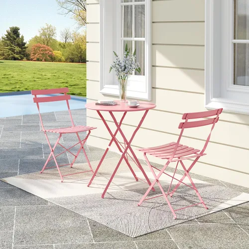 Miniatura 7 de GarveeLife Juego de Bistró Plegable de 3 Piezas, Juego de Muebles de Patio Plegables con Marco Premium, Mesa de Bistró para Exteriores y Juego de 2