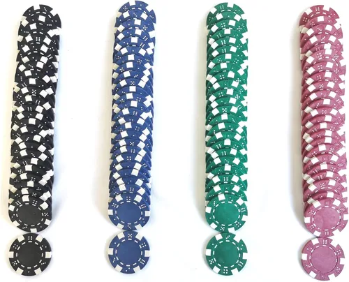 SEETOOOGAMES 100 piezas de 0.41 oz de arcilla compuesta de dados a rayas casino fichas de póquer - 4 colores (rojo, verde, negro y azul)