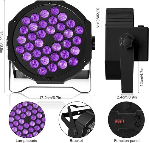 Miniatura 4 de U`King Luces negras para fiesta brillante, 72 W, UV, 36 LED, luz negra que brilla en la oscuridad, luz negra estroboscópica con control remoto DMX 1