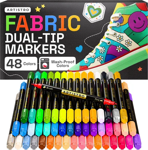 ARTISTRO 48 marcadores de tela de doble punta – Kit de decoración de tela – Permanente para ropa – Bolígrafos de pintura acrílica para tenis,