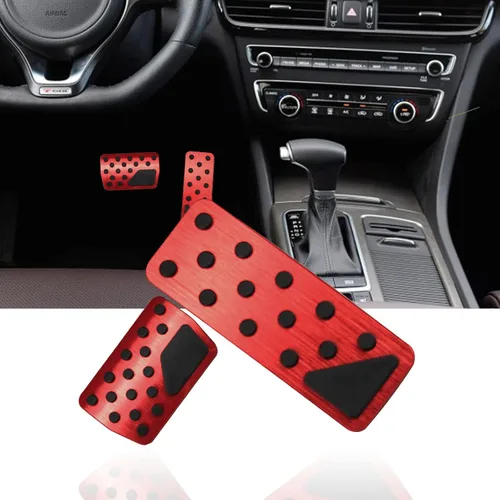 Miniatura 9 de Horry Aleación de aluminio sin perforaciones antideslizante pedal de freno cubierta de pedal de freno Kit de accesorios interiores 2 piezas