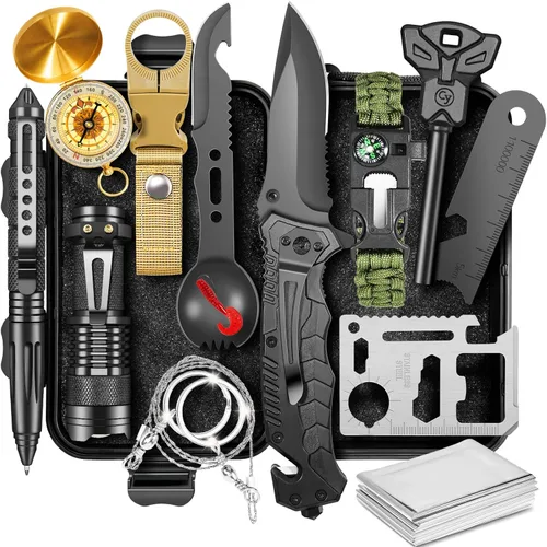 Gifts for Men Him Dad, Survival Kits and Equipment 14 Pcs, Christmas Stocking Stuffers, Anniversary Birthday Gifts for Husband Boyfriend Guy,