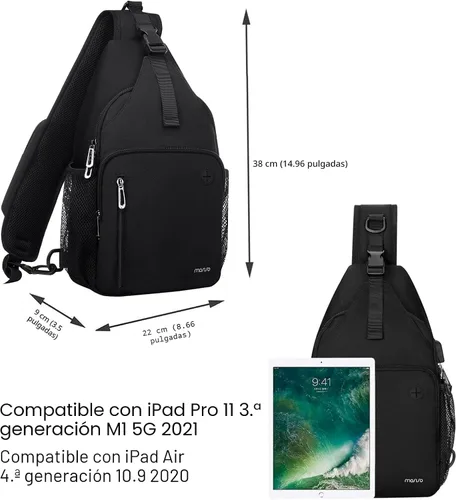 Miniatura 5 de MOSISO Mochila tipo bandolera, bolsa de hombro cruzada, bolsa de viaje para senderismo, bolsa de pecho con bolsillo frontal cuadrado y puerto
