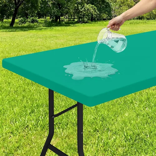 Miniatura 52 de Smiry - Mantel rectangular de vinilo con respaldo de franela elástica ajustada para mesas plegables de 2 pies, manteles impermeables y lavables