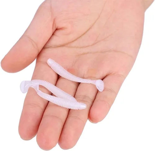Miniatura 4 de 50 señuelos de pesca suaves de 2.0 in, cebo de pesca de plástico, cola en T, cebos para gusanos, accesorios de aparejos de pescado, 9 colores Blanco