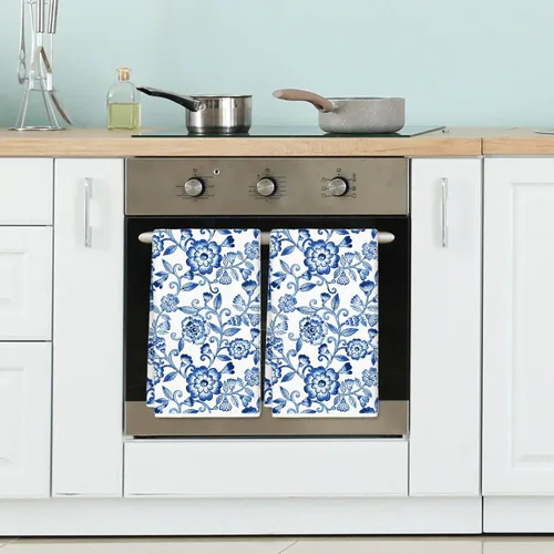 Miniatura 7 de JarThenaAMCS Toalla de cocina floral azul y blanco, estilo bohemio, vintage, de 18 x 28 pulgadas, secado a mano, para cocinar, hornear, limpiar, 2