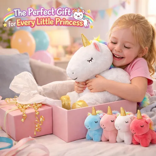 Miniatura 6 de KMUYSL Juguetes para Niñas de 0 1 2 3 4 5 6 7 8+ Años – Animal de Peluche de Unicornio Mamá con 4 Bebés Unicornios en su Barriguita, Set de Juguetes