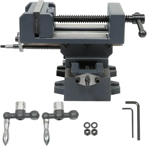 findmall Prensa de taladro de diapositiva cruzada de 4 pulgadas, tornillo de banco de sobremesa resistente X-Y compuesto para fresadora CNC, máquina