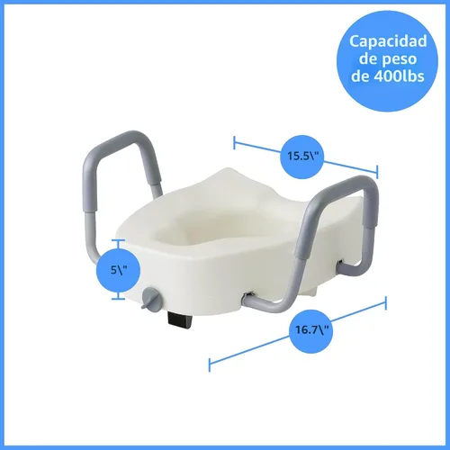 Miniatura 3 de Medline Asiento de inodoro elevado alargado de 5", con seguro y brazos acolchados removibles - Un asiento médico para personas mayores, ancianos