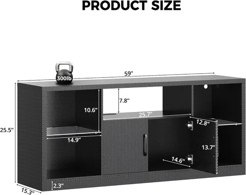 Miniatura 3 de IRONCK Soporte de TV para televisores de 65 pulgadas con toma de corriente y luces LED, centro de entretenimiento de fibra de carbono con gabinetes