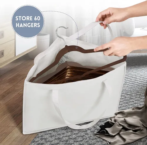 Miniatura 4 de Bolsa plegable triangular con asas, organizadores que ahorran espacio, almacenamiento ordenado en armarios, 18 x 13 x 13.2 pulgadas, blanco