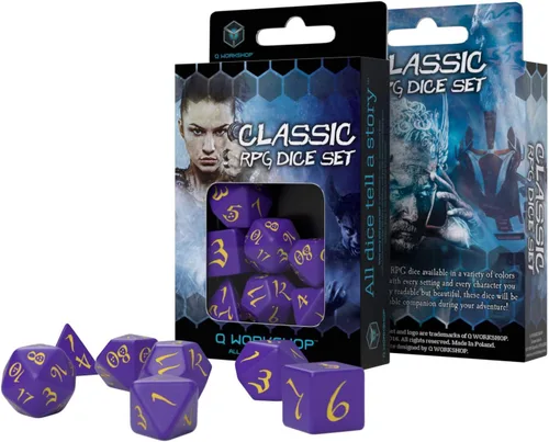 Miniatura 2 de Juego de dados clásicos RPG morados y amarillos (7)