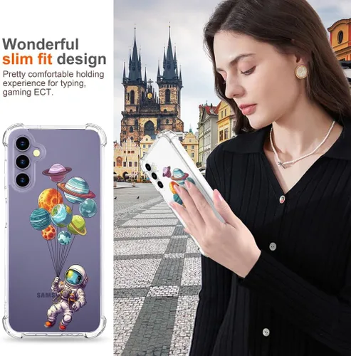 Miniatura 5 de Hungo Funda compatible con Samsung Galaxy S25 Plus/S24 Plus, diseño transparente, diseño femenino de piel femenina S24+ S25+ de astronauta