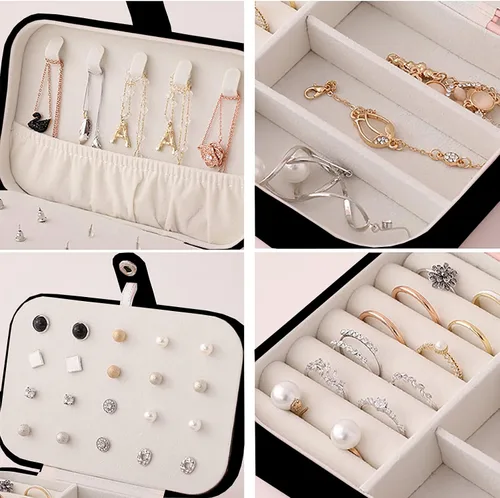 Miniatura 3 de Organizador de joyas, organizador de joyas de viaje, de piel sintética, portátil, caja de almacenamiento de joyas para mujeres y niñas, aretes