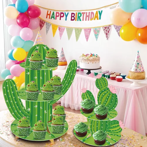 Miniatura 6 de 2 soportes para cupcakes de cactus, forma de cactus verde, decoración de fiesta mexicana para Cielito Lindo Three Esta cumpleaños, suministros
