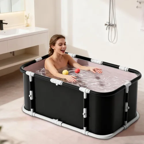 Miniatura 6 de Simcat Bañera plegable portátil para niños y niñas, para ducha, spa caliente y bañera de hielo (negro)