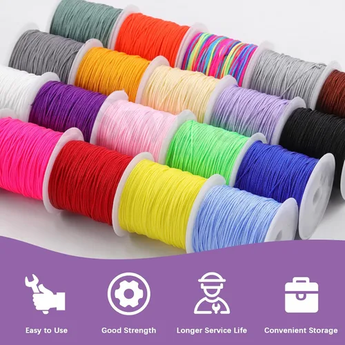 Miniatura 5 de Swpeet Juego de 20 cuerdas de nailon multicolor de 0.035 in 65.6 ft, hilo de nailon para cuentas trenzadas, cuentas, collares, manualidades