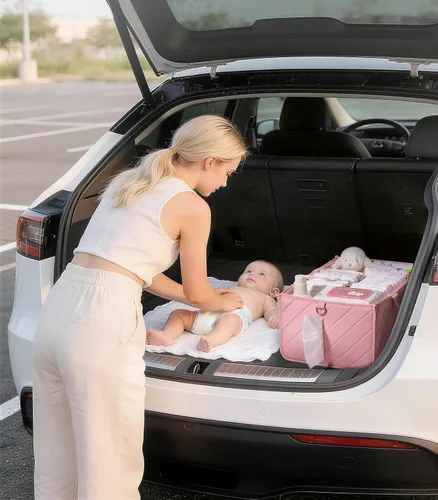Miniatura 6 de Organizador de pañales extra grande – Cesta de almacenamiento grande para guardería con bolsillo con cremallera, correa para el hombro y ganchos