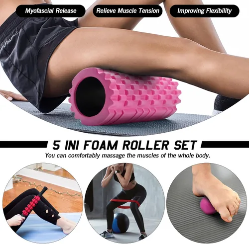 Miniatura 6 de JOYENERGY Juego de rodillos de espuma 5 en 1, rodillo de espuma de punto gatillo patentado, palo de masaje, bola de masaje, banda de resistencia