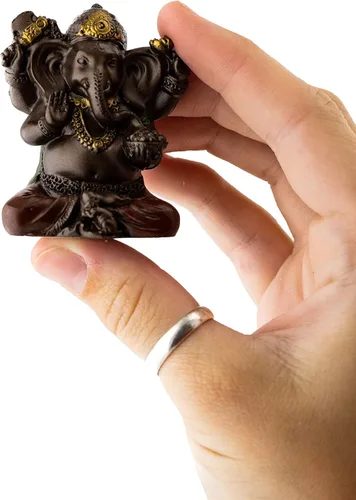 Elefante hindú miniatura 2 pulgadas, Ganesh, dios del éxito Buena protección Polvo de bronce mezclado con resina – acabado de bronce con acentos de