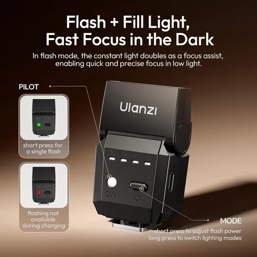 Miniatura 3 de ULANZI SL03 - Flash Speedlite Mini para Cámara con Luz de Vídeo para Principiantes Básico, GN8 6500K, Ángulo Ajustable de 90°, Compatible con DSLR