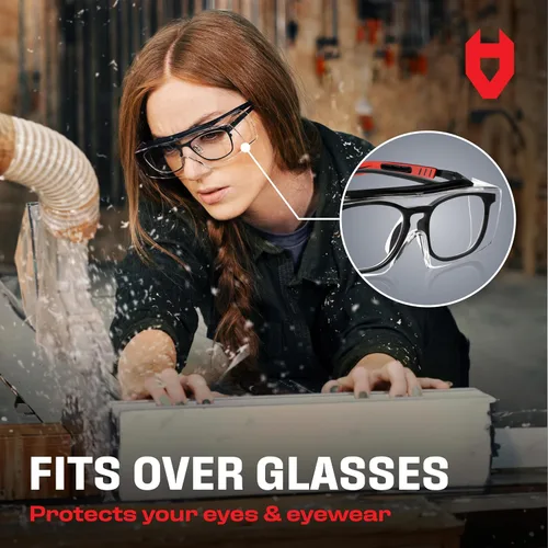 Miniatura 3 de NoCry Gafas de Seguridad Sobre Anteojos para Hombres y Mujeres con Lentes Antiarañazos y Protectores Laterales Integrados — Patillas Ajustables