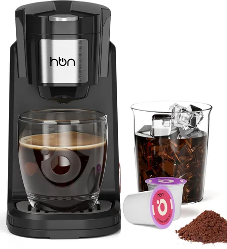 HBN Cafetera de una sola porción para K-Cup y café molido, máquina de café y té de preparación rápida de una taza con tanque de acero inoxidable de
