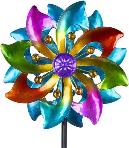 Miniatura 10 de DREAMYSOUL Molinetes de metal para jardín, 9.6 pulgadas de diámetro x 40 pulgadas de alto, molinetes de viento cinéticos para exteriores