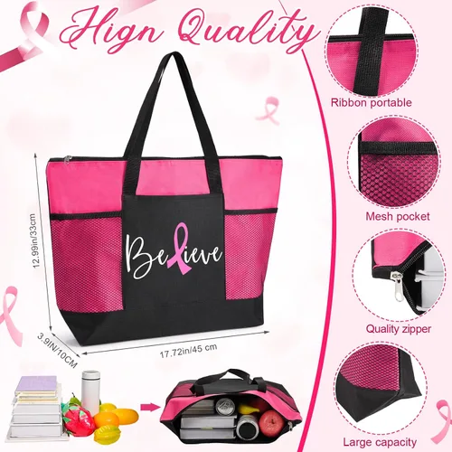 Miniatura 3 de Bolsas de regalo para concientización sobre el cáncer de mama, bolsas de señal de cinta rosa para mujer, bolsillo de malla, apoyo para concientizar