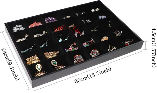 Miniatura 6 de Wudygirl Velevt - Bandeja apilable de 30 rejillas para joyas, anillos, pulseras, aretes, collares, bandeja de joyería, organizador de exhibición