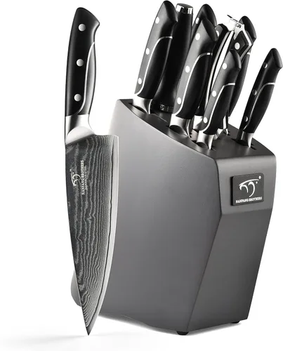 Miniatura 14 de Juego de cuchillos de cocina de Damasco de 18 piezas, 8 cuchillos de carne, mango ergonómico de ABS antideslizante triple remache para tenedor