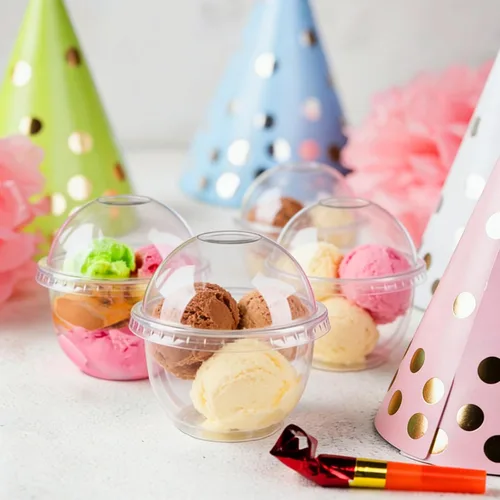 Miniatura 7 de Zezzxu Paquete de 50 Vasos de Postre de Plástico de 9 oz con Tapas de Cúpula (Sin Agujero) y Sporks, Vasos de Frutas Desechables Transparentes