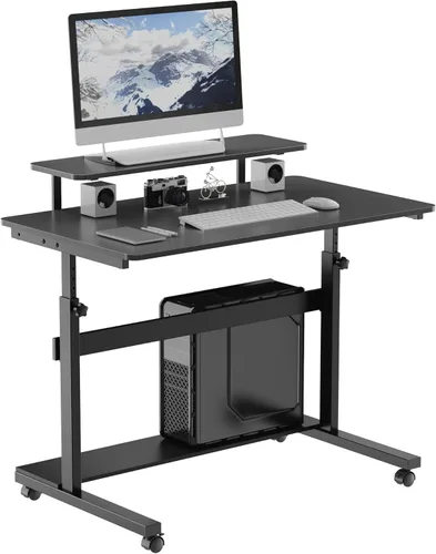 EUREKA ERGONOMIC Escritorio móvil de pie ajustable en altura, estación de trabajo de computadora con estante para monitor, escritorio portátil de