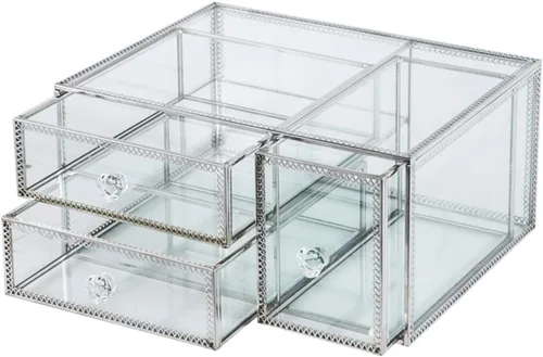 Vellon Cajón de joyería de cristal vintage organizador de maquillaje almacenamiento de cosméticos de escritorio contenedor de joyasmaquillaje caja