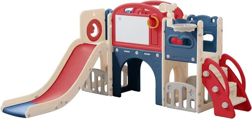 Miniatura 9 de Conjunto de juegos al aire libre 12 en 1 para niños pequeños con columpio, columpio interior y conjunto de tobogán, parque de juegos para niños