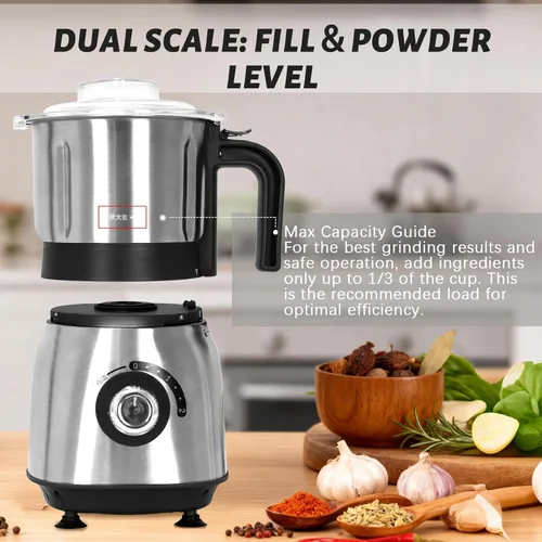 Miniatura 3 de Molinillo de cocina versátil Molinillo eléctrico de 500 W Muele especias, nueces, granos, café 3 cuchillas de acero inoxidable Uso en seco