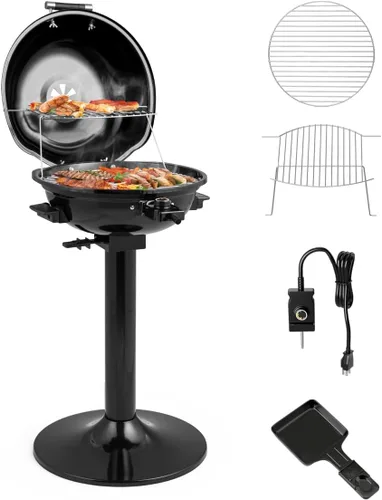 ARLIME Parrilla eléctrica al aire libre de 1600 W, parrilla de barbacoa con estante de calentamiento para 15 porciones, temperatura ajustable, Negro