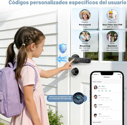 Miniatura 4 de Cerradura de puerta de huellas dactilares, cerraduras de puerta para dormitorio, perilla de puerta de entrada sin llave con asa, aplicación