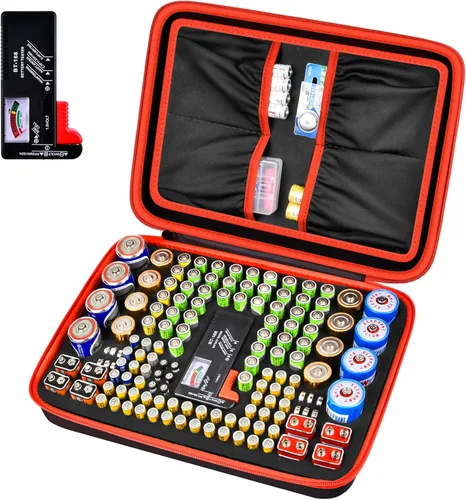 Miniatura 8 de Comecase - Caja de almacenamiento para batería dura, con estuche de transporte - Capacidad para 80 baterías AA AAA C D - con probador de batería