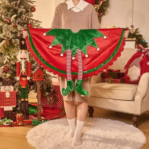 Miniatura 6 de Valery Madelyn Falda de Árbol de Navidad de Elfo para Decoraciones de Árbol, 36 Pulgadas de Tela Encantadora Roja Verde Pequeña Falda de Árbol
